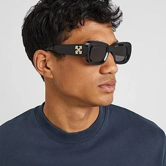 NEW Off-White CARRARA 007 Black Dark Grey Unisex Rectangular Sunglasses - Picture 12 of 13